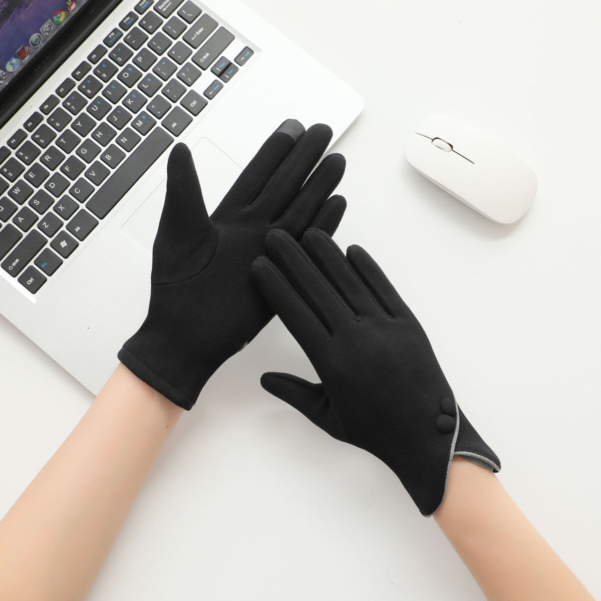 Asymmetric Cuff Fleece Lined Winter Gloves - Black