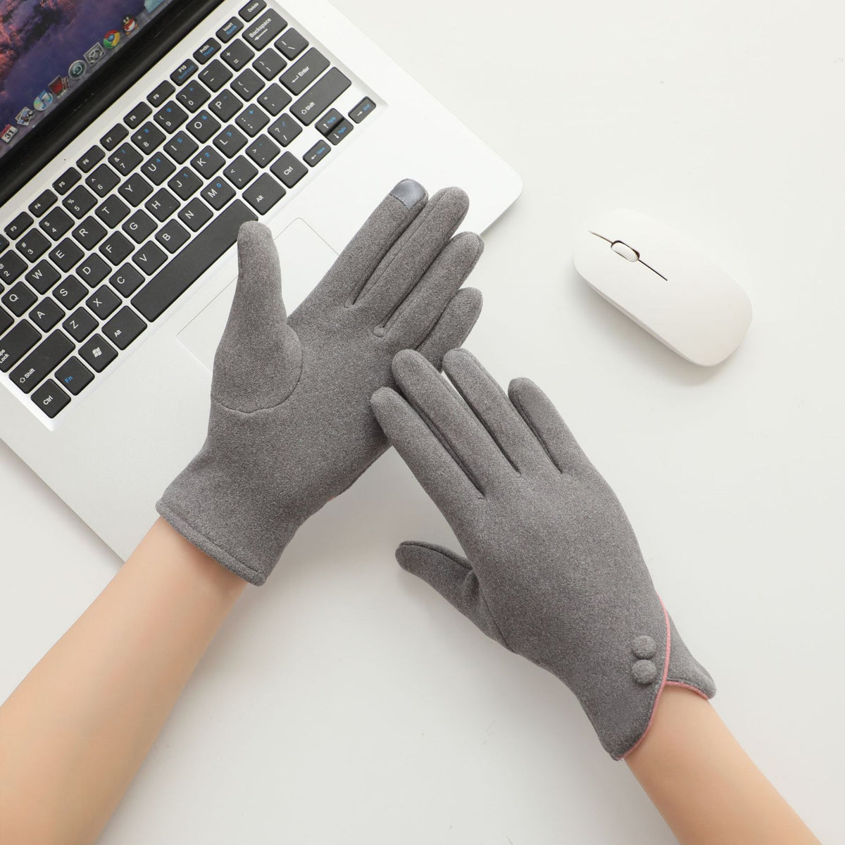 Asymmetric Cuff Fleece Lined Winter Gloves - Grey