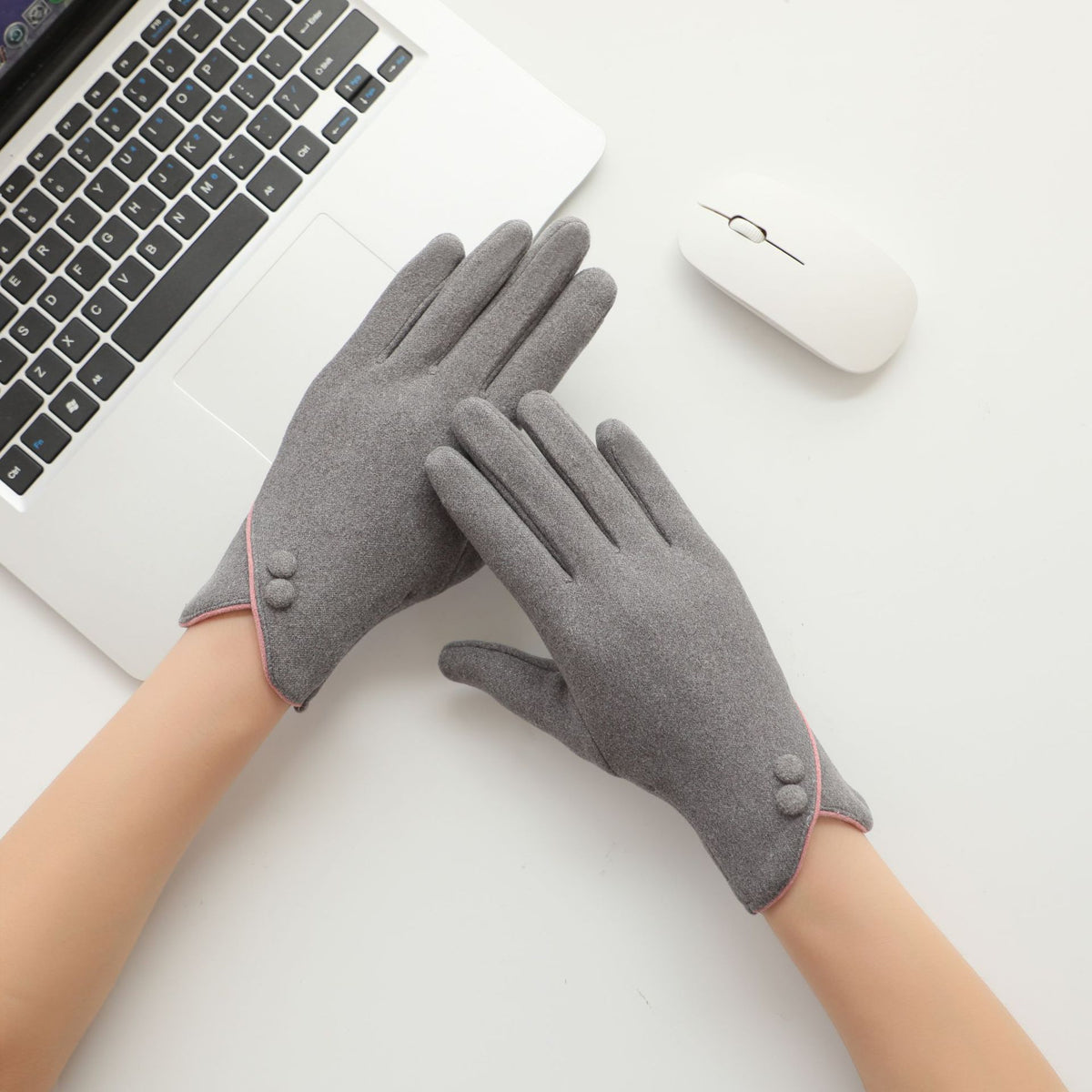 Asymmetric Cuff Fleece Lined Winter Gloves - Grey - 1