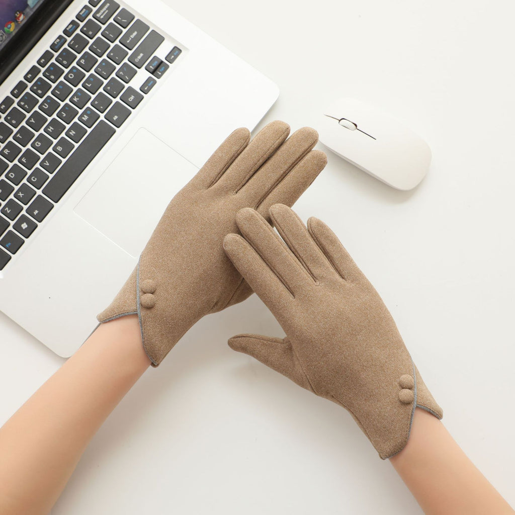 Asymmetric Cuff Fleece Lined Winter Gloves - Khaki