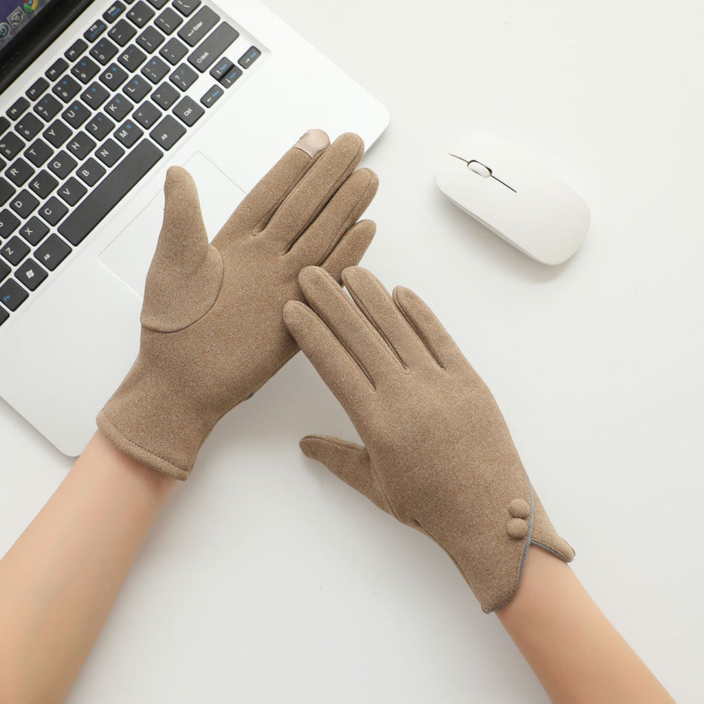 Asymmetric Cuff Fleece Lined Winter Gloves - Khaki - 1