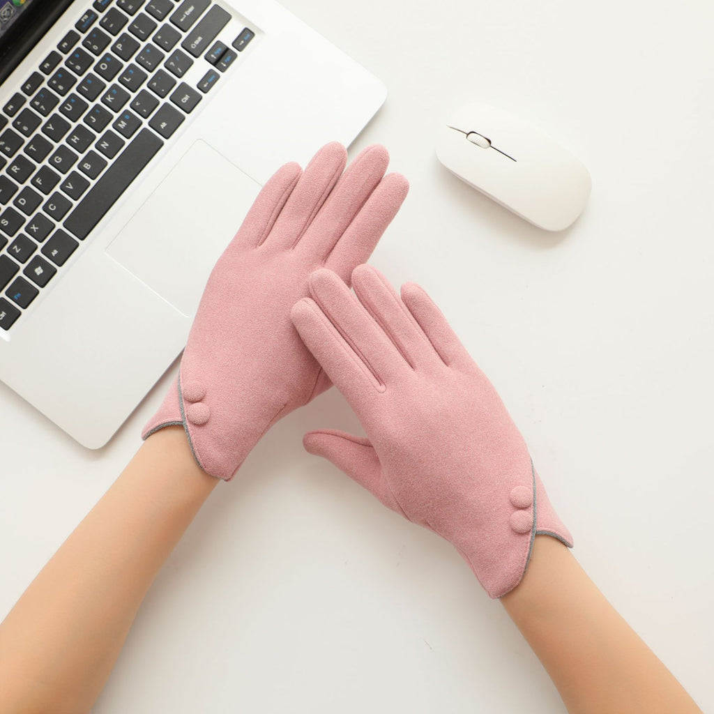 Asymmetric Cuff Fleece Lined Winter Gloves - Pink