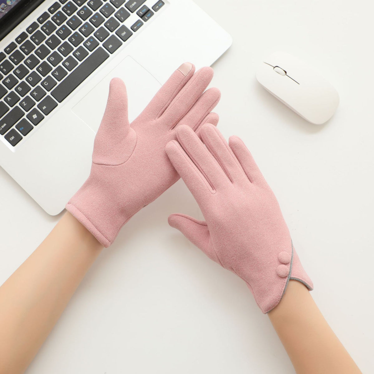 Asymmetric Cuff Fleece Lined Winter Gloves - Pink - 1