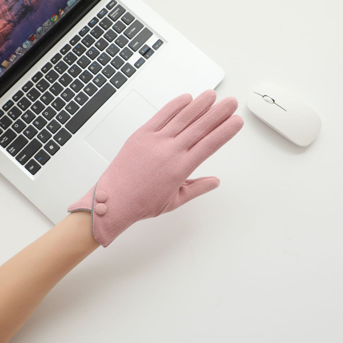 Asymmetric Cuff Fleece Lined Winter Gloves - Pink - 2
