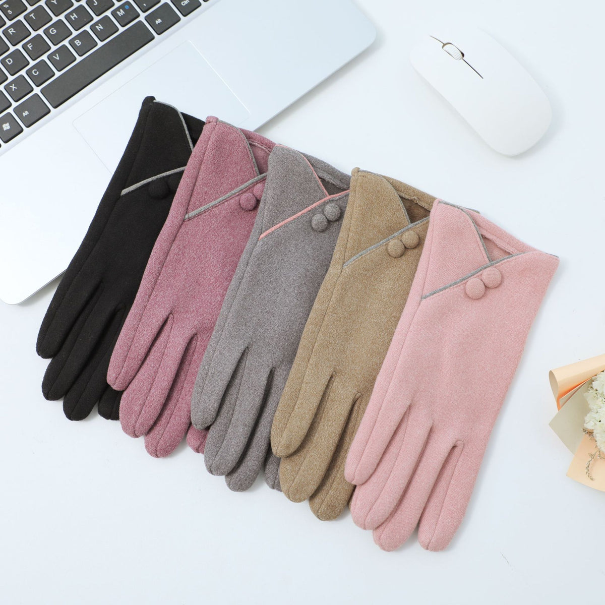 Asymmetric Cuff Fleece Lined Winter Gloves - Pink - 3