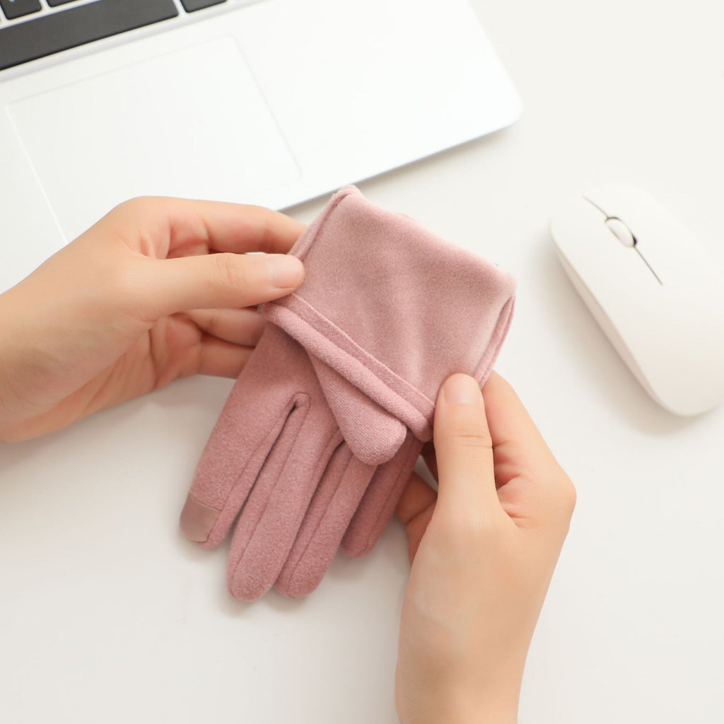 Asymmetric Cuff Fleece Lined Winter Gloves - Pink - 5