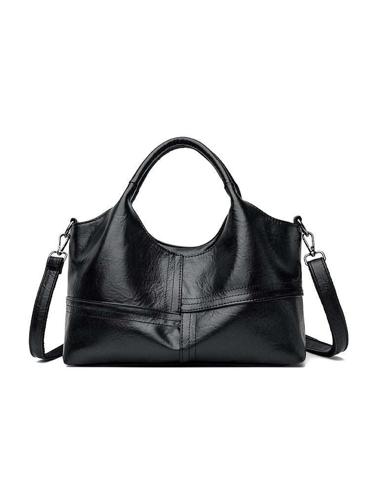 Slouchy Top Handle Hobo Bag with Crossbody Strap - Black