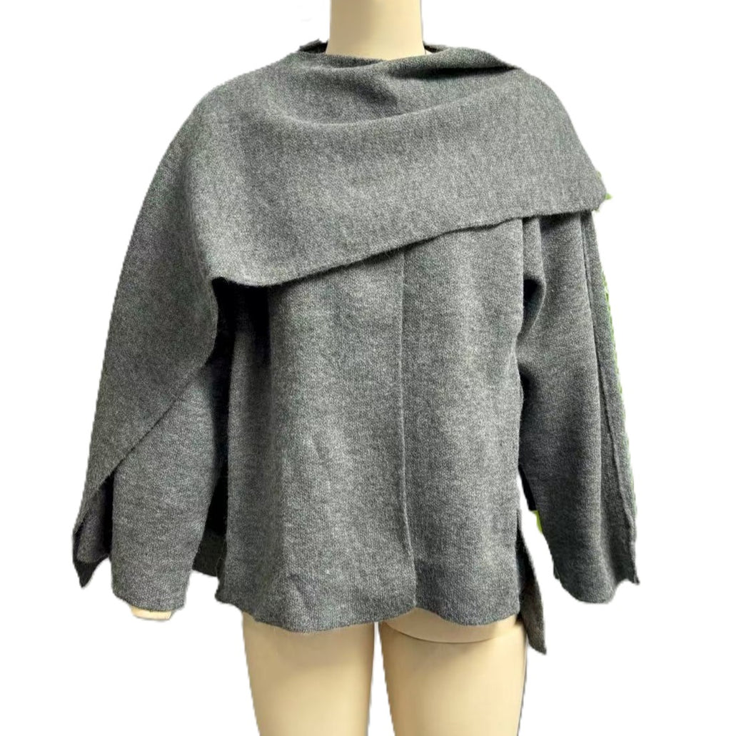 Oversized Wrap Cape Coat With Scarf Collar - DarkGrey