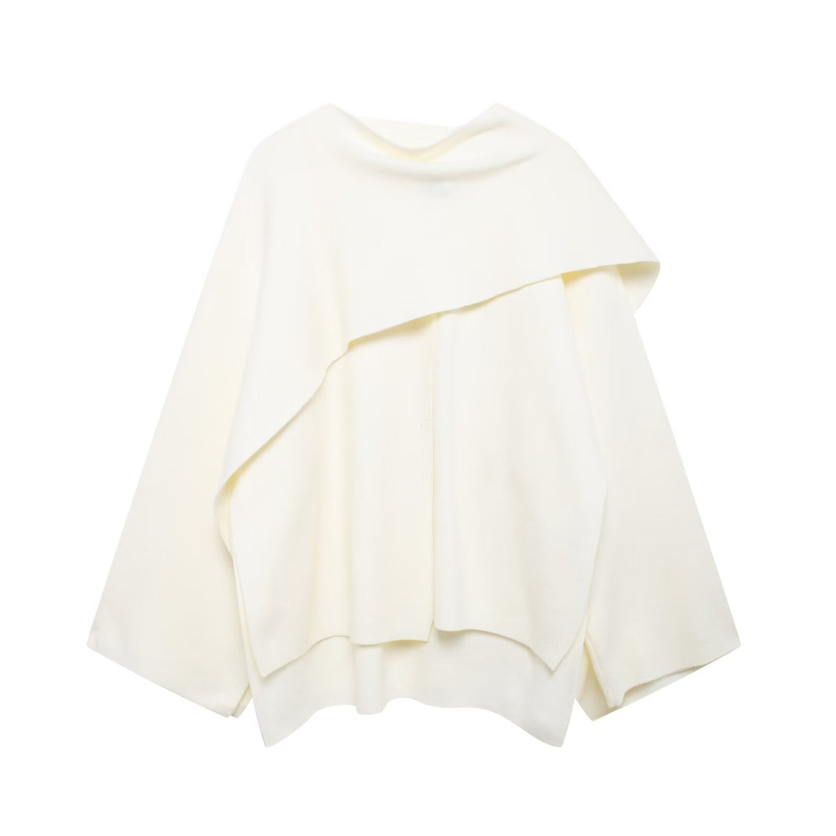 Oversized Wrap Cape Coat With Scarf Collar - White