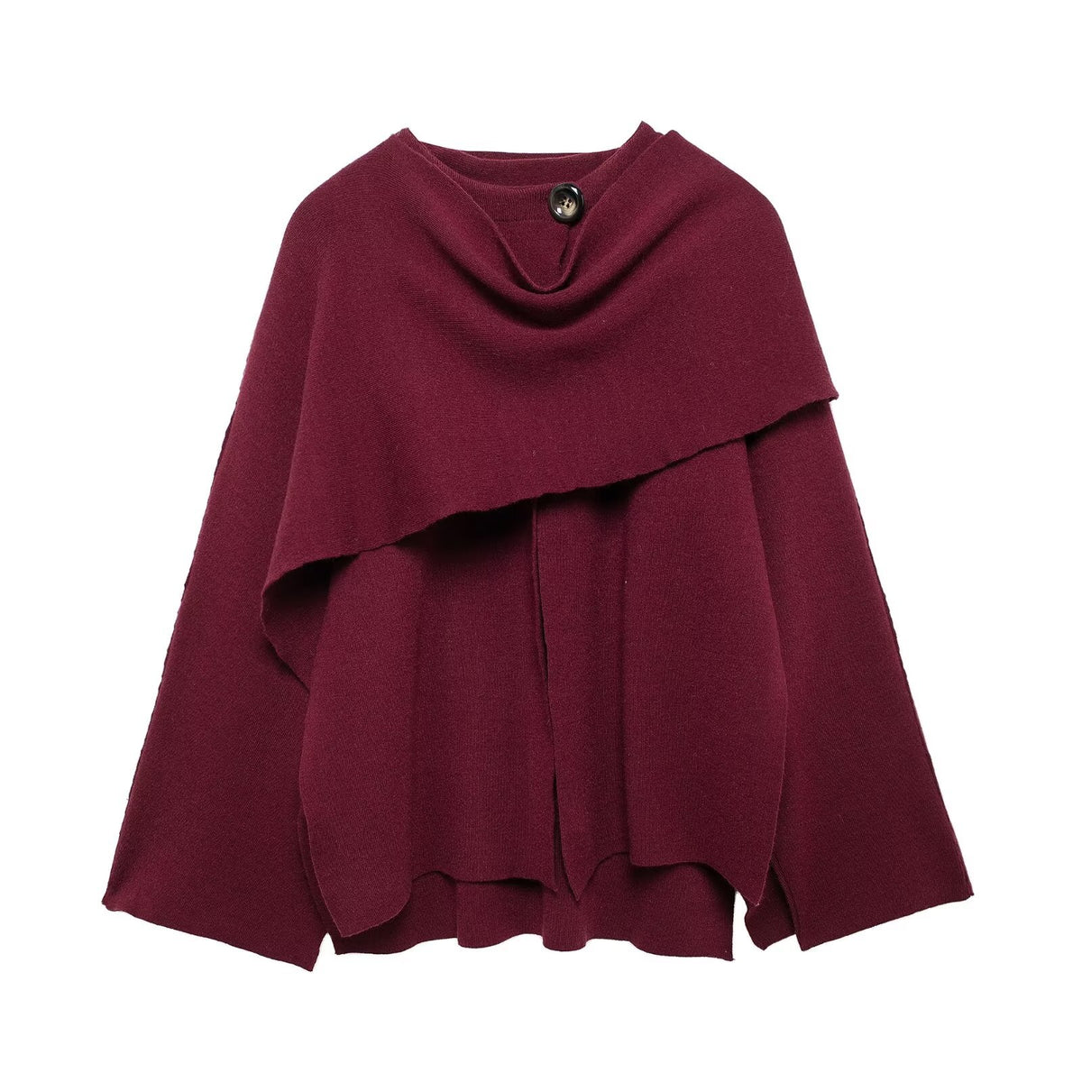 Oversized Wrap Cape Coat With Scarf Collar - WineRed