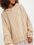 Oversized Cable Knit Hooded Sweater - Beige