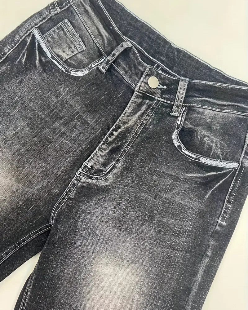 Embroidered Horse Pocket Jeans Faded Denim - Black - 1