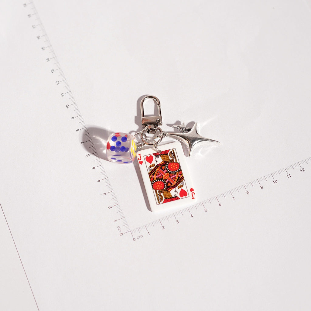 Mini Poker Card And Dice Keychain - Red-J
