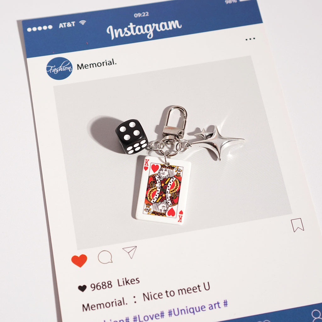 Mini Poker Card And Dice Keychain - Red-K