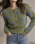 Green Dot Cropped Button Front Cardigan - Green