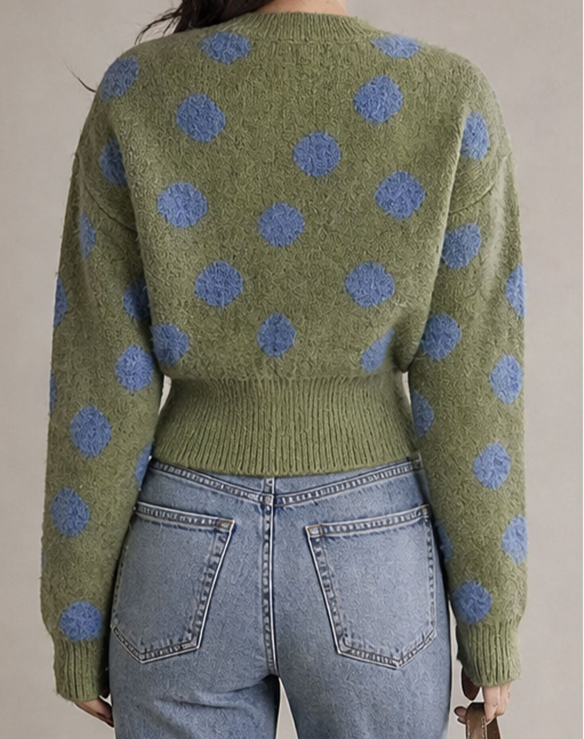 Green Dot Cropped Button Front Cardigan - Green - 3