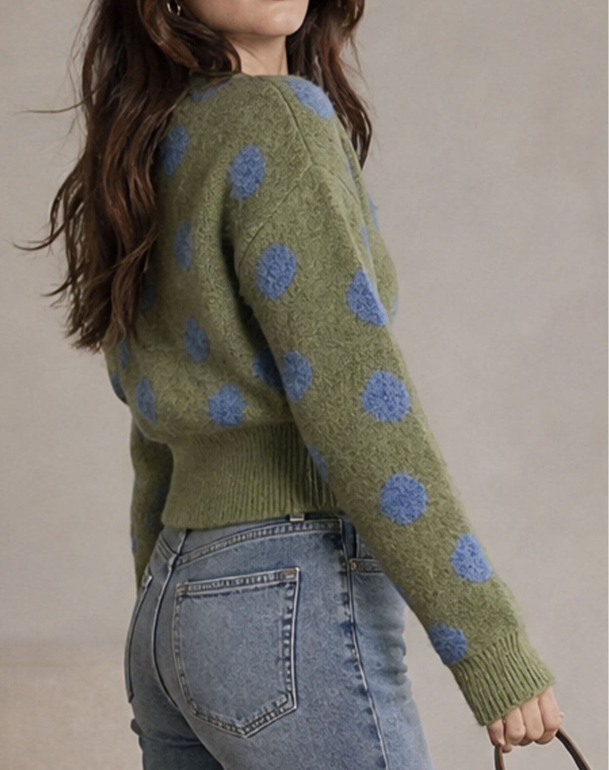 Green Dot Cropped Button Front Cardigan - Green - 5