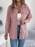 Corduroy Chest Pocket Mid Length Shacket - Pink