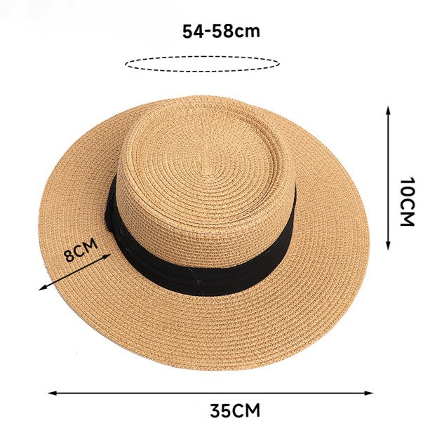 Flat Top Ribbon Band Straw Boater Hat - view 1