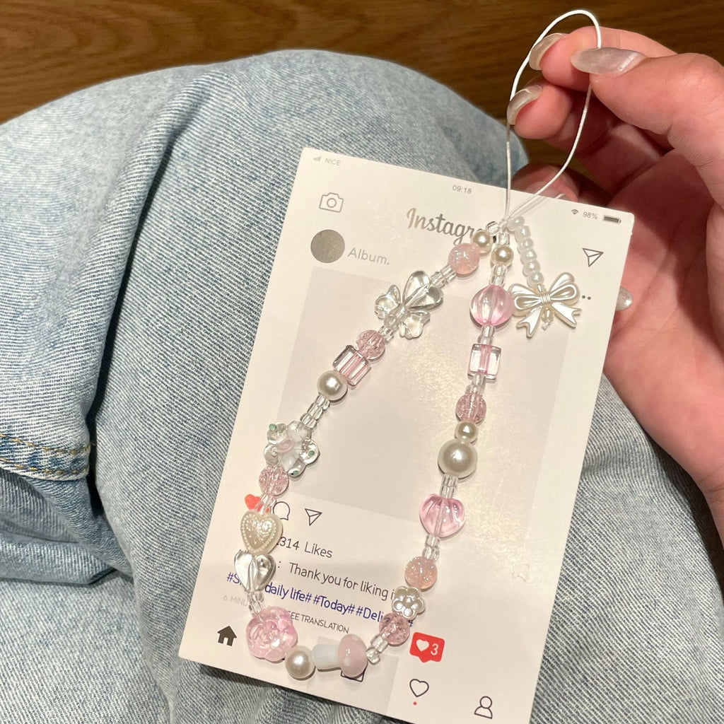 Handmade Beaded Phone Case Charm Strap - Flower