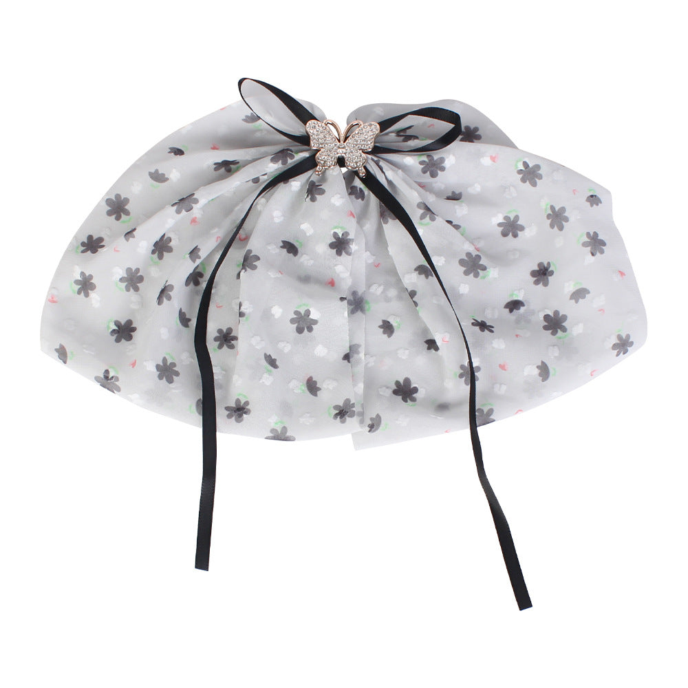 Star Mesh Butterfly Hair Clip With Ribbon Ties - Black