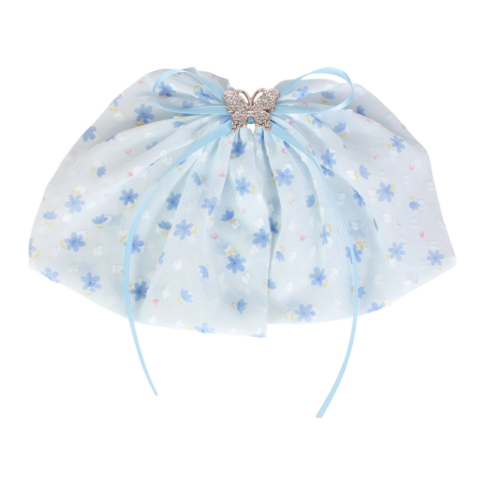 Star Mesh Butterfly Hair Clip With Ribbon Ties - Blue