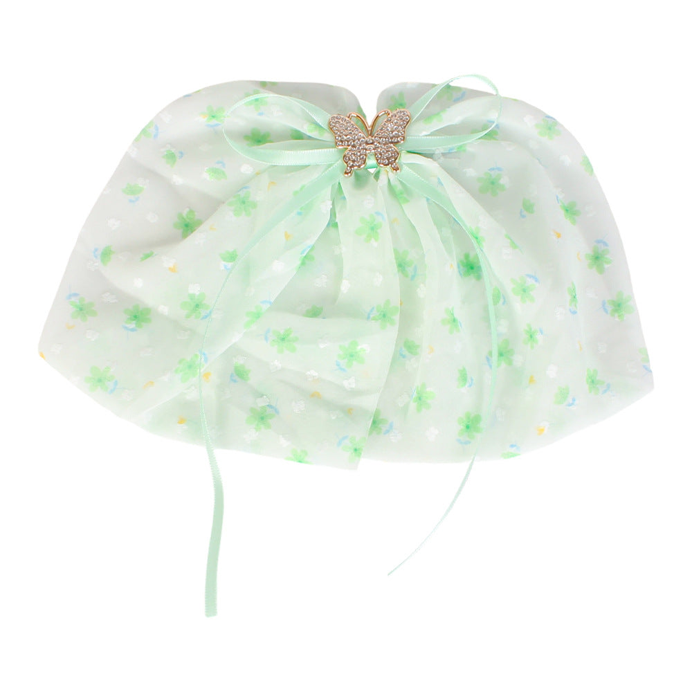 Star Mesh Butterfly Hair Clip With Ribbon Ties - Green