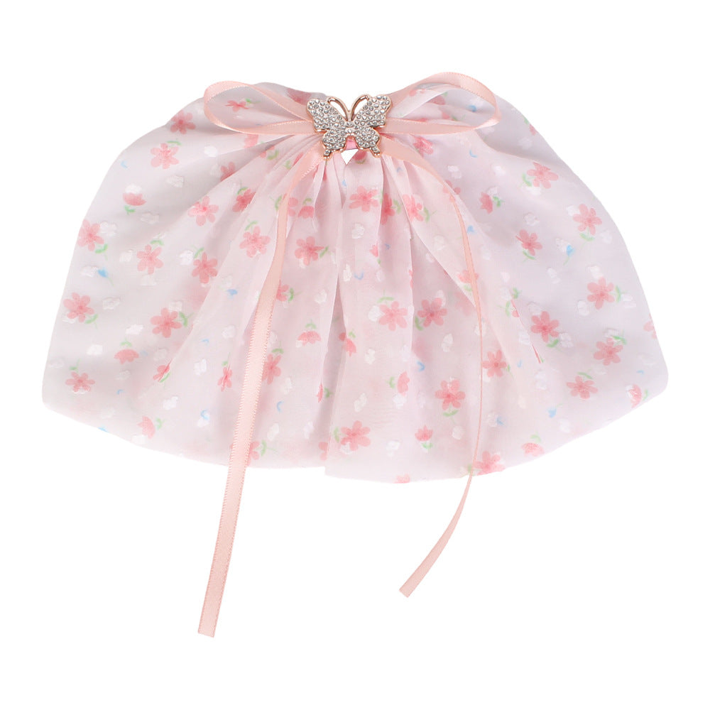 Star Mesh Butterfly Hair Clip With Ribbon Ties - Pink