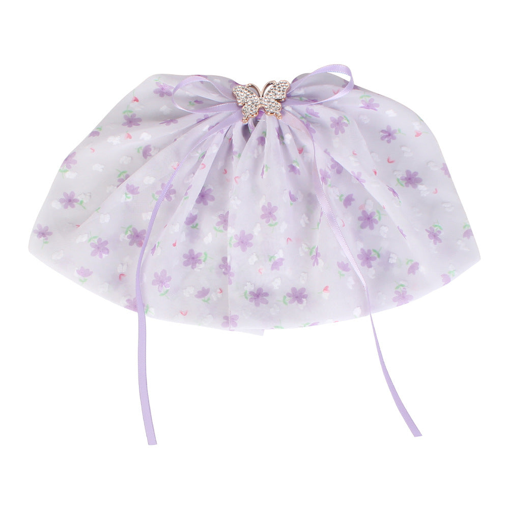 Star Mesh Butterfly Hair Clip With Ribbon Ties - Purple