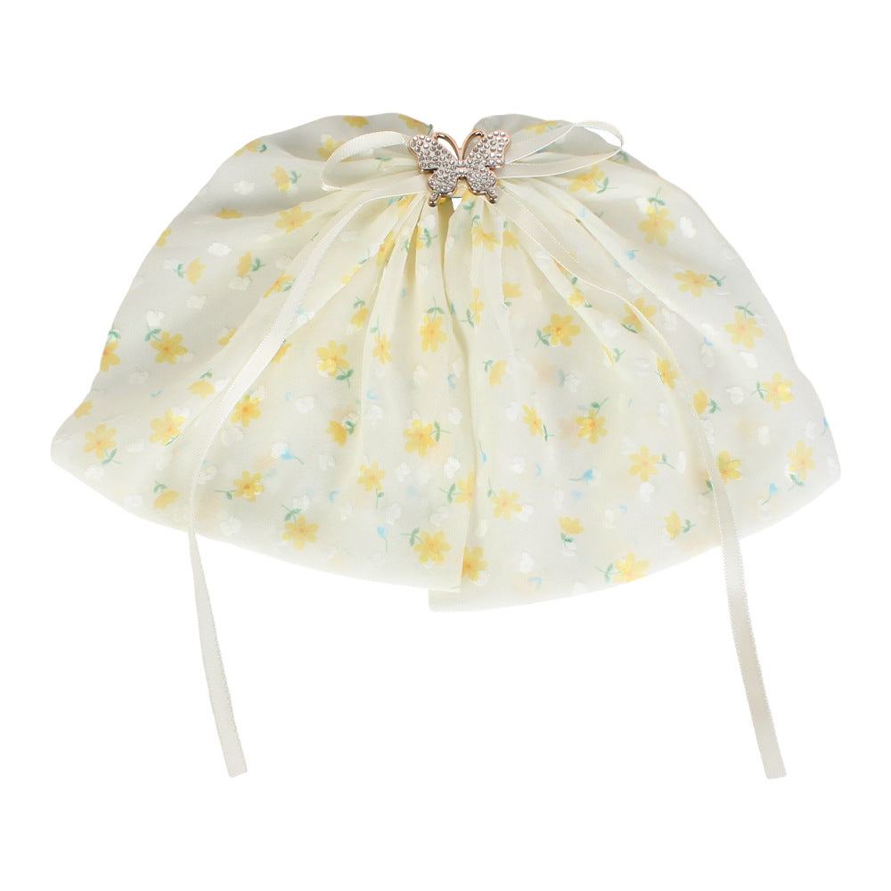Star Mesh Butterfly Hair Clip With Ribbon Ties - Yellow