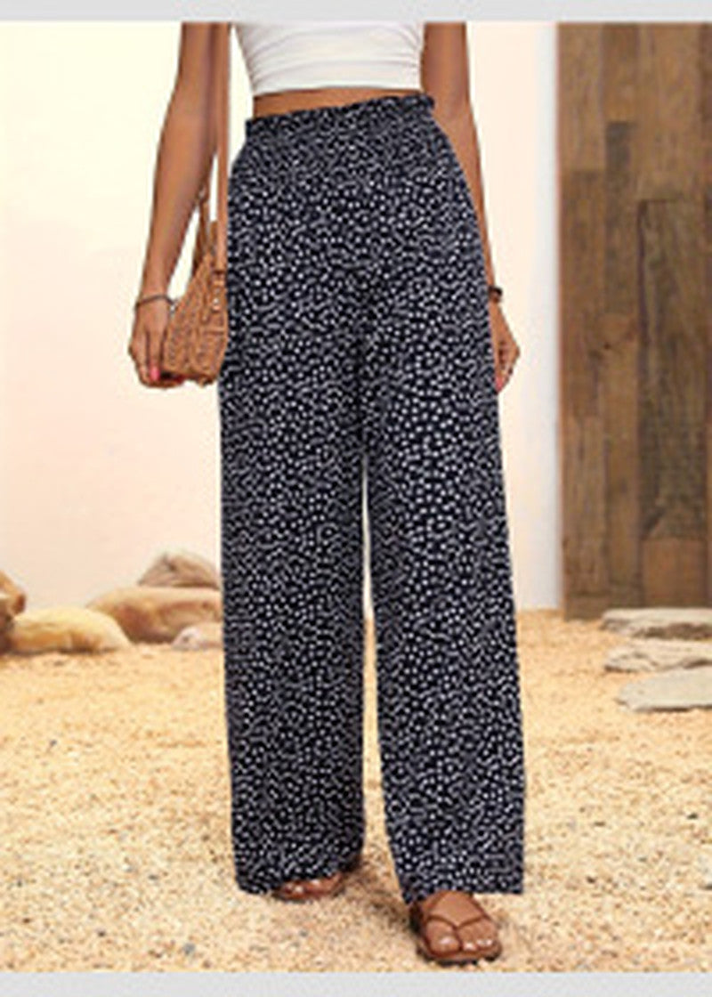 Patchwork Print Wide Leg Palazzo Pants - DarkBlue