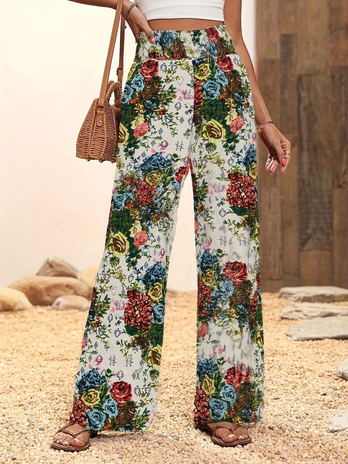 Patchwork Print Wide Leg Palazzo Pants - Floral