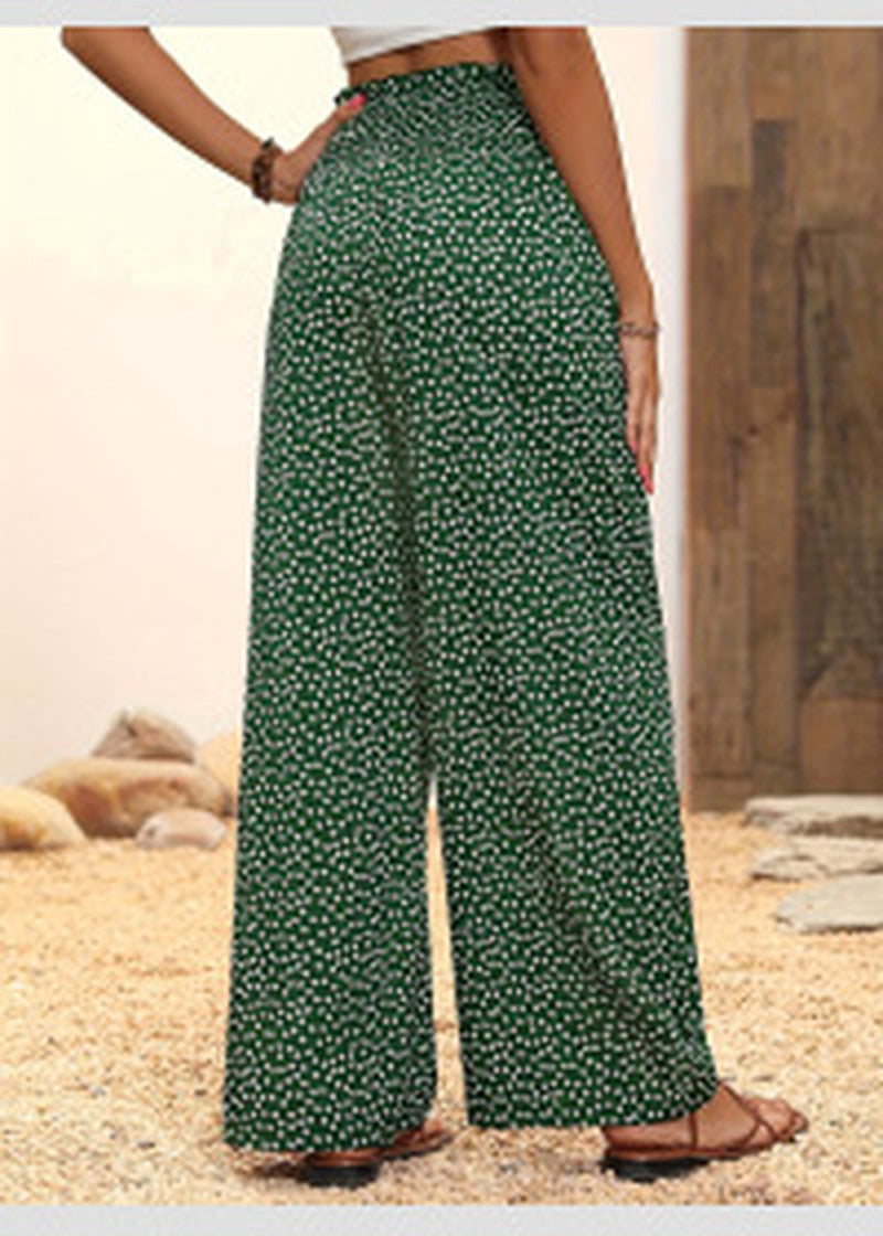 Patchwork Print Wide Leg Palazzo Pants - Green