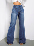 High Rise Patch Pocket Flared Jeans - Blue