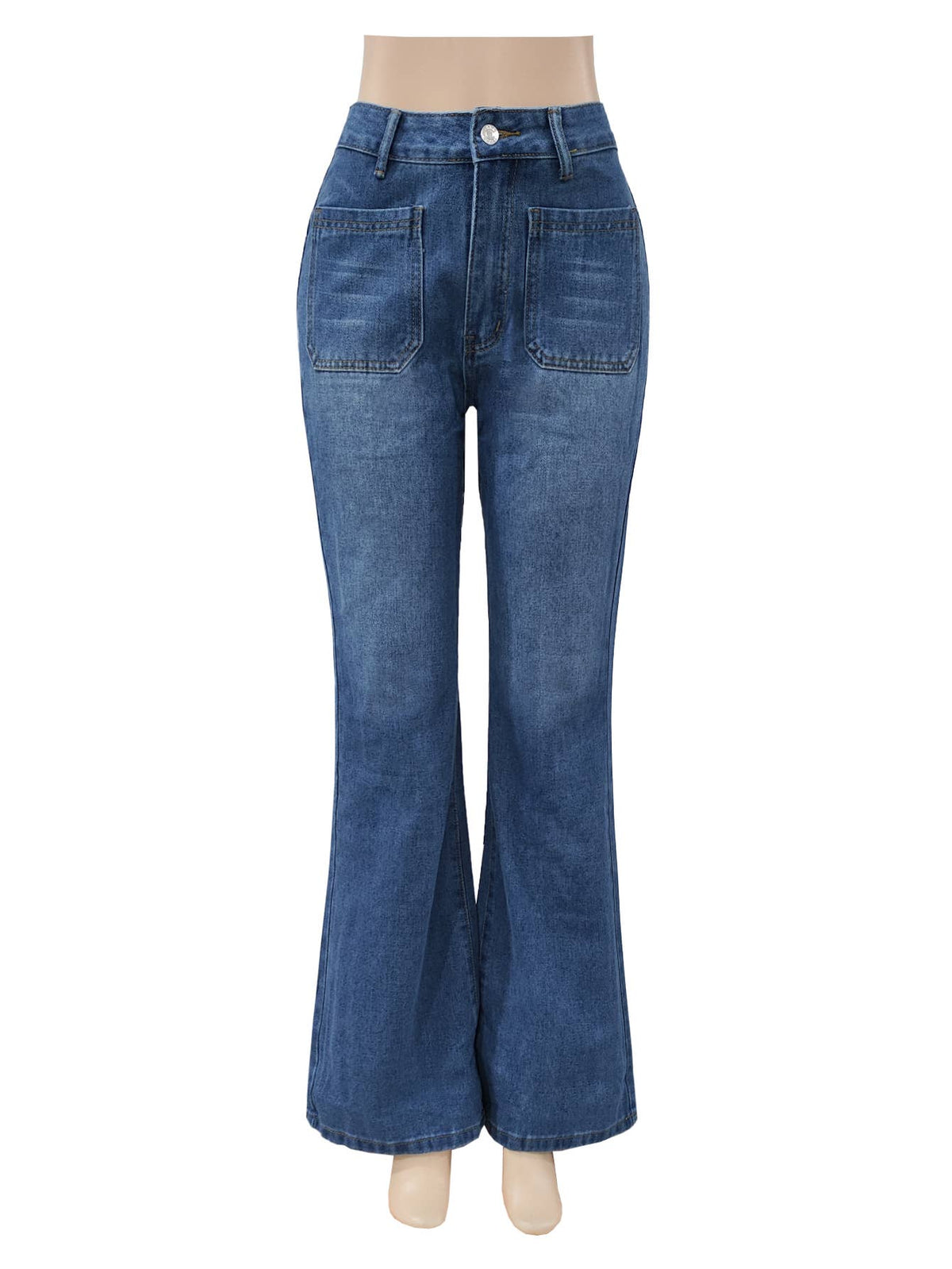 High Rise Patch Pocket Flared Jeans