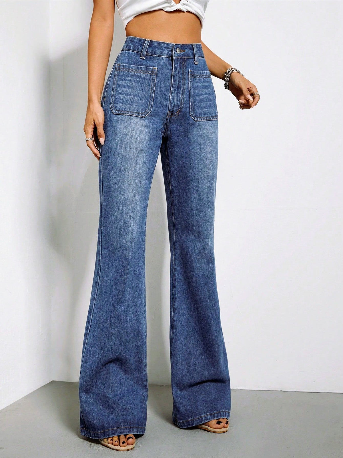 High Rise Patch Pocket Flared Jeans - view 1