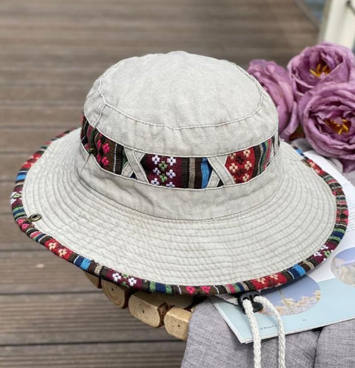 Aztec Trim Wide Brim Hiking Bucket Hat - Begie