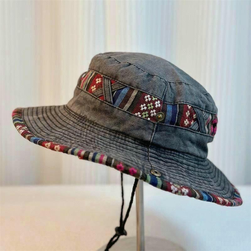 Aztec Trim Wide Brim Hiking Bucket Hat - Darkgray
