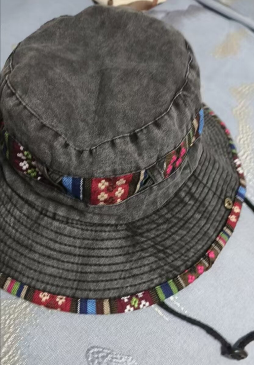 Aztec Trim Wide Brim Hiking Bucket Hat - Darkgray - 1