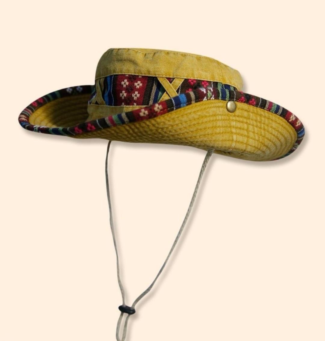 Aztec Trim Wide Brim Hiking Bucket Hat - Ginger