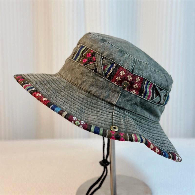 Aztec Trim Wide Brim Hiking Bucket Hat - Green