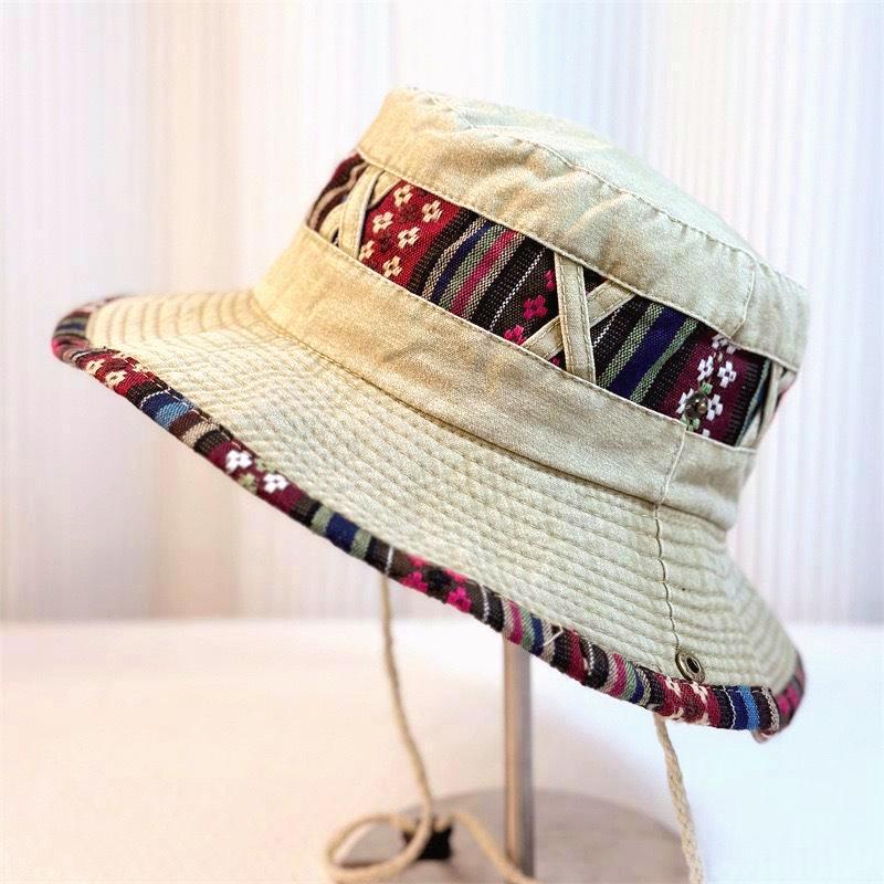 Aztec Trim Wide Brim Hiking Bucket Hat - Khaki