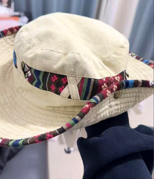Aztec Trim Wide Brim Hiking Bucket Hat - Khaki - 2