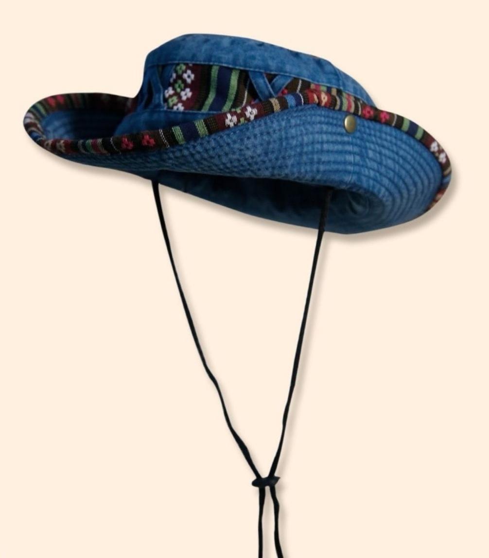 Aztec Trim Wide Brim Hiking Bucket Hat - TBlue