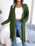 Chunky Rib Longline Open Front Cardigan - Green