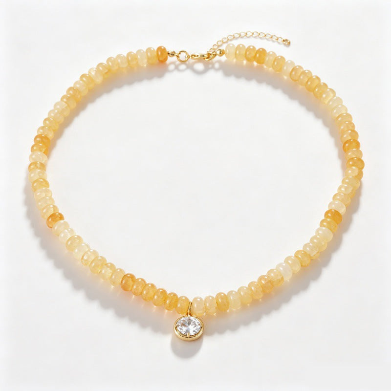 Natural Stone Rondelle Bead Zircon Pendant Necklace - C2