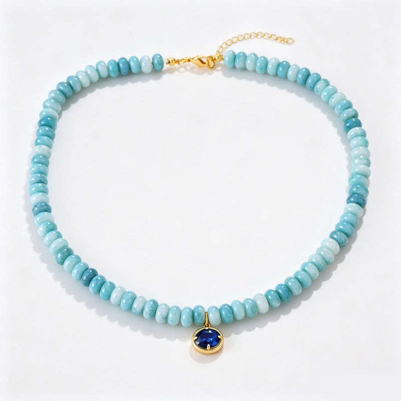 Natural Stone Rondelle Bead Zircon Pendant Necklace - C4