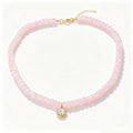 Natural Stone Rondelle Bead Zircon Pendant Necklace - C9