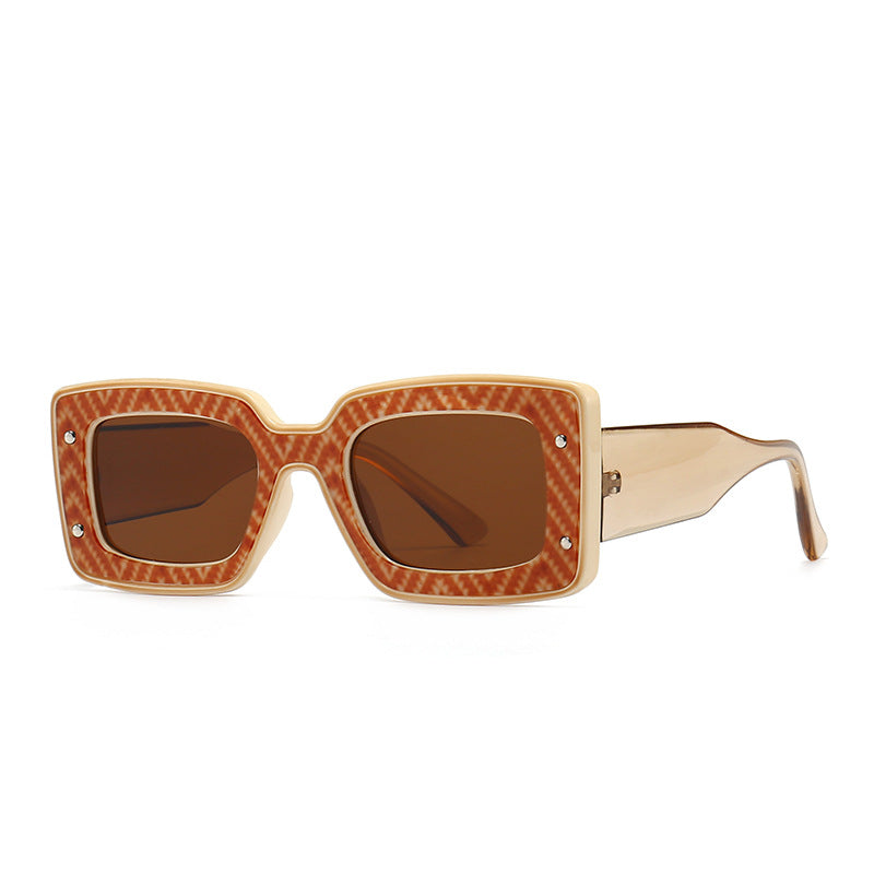 Textured Chunky Rectangle Frame Sunglasses - Beige