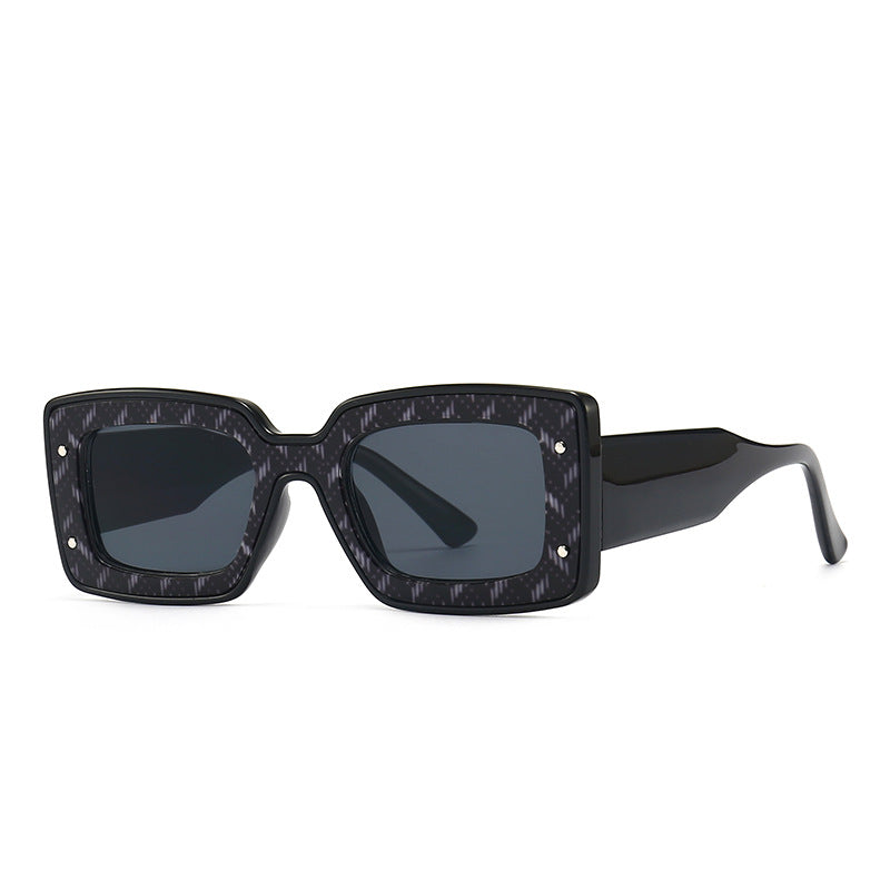 Textured Chunky Rectangle Frame Sunglasses - Black